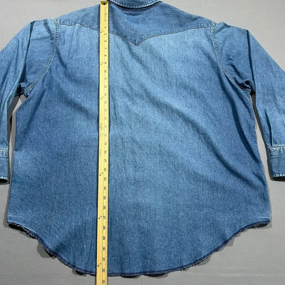Wrangler Denim Western Shirt X-Long Tails Pearl Snap Big Man Fit Blue Mens 19-35